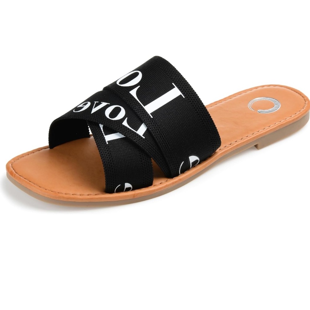 Journee Collection Black and Tan Crisscross Slide Sandals